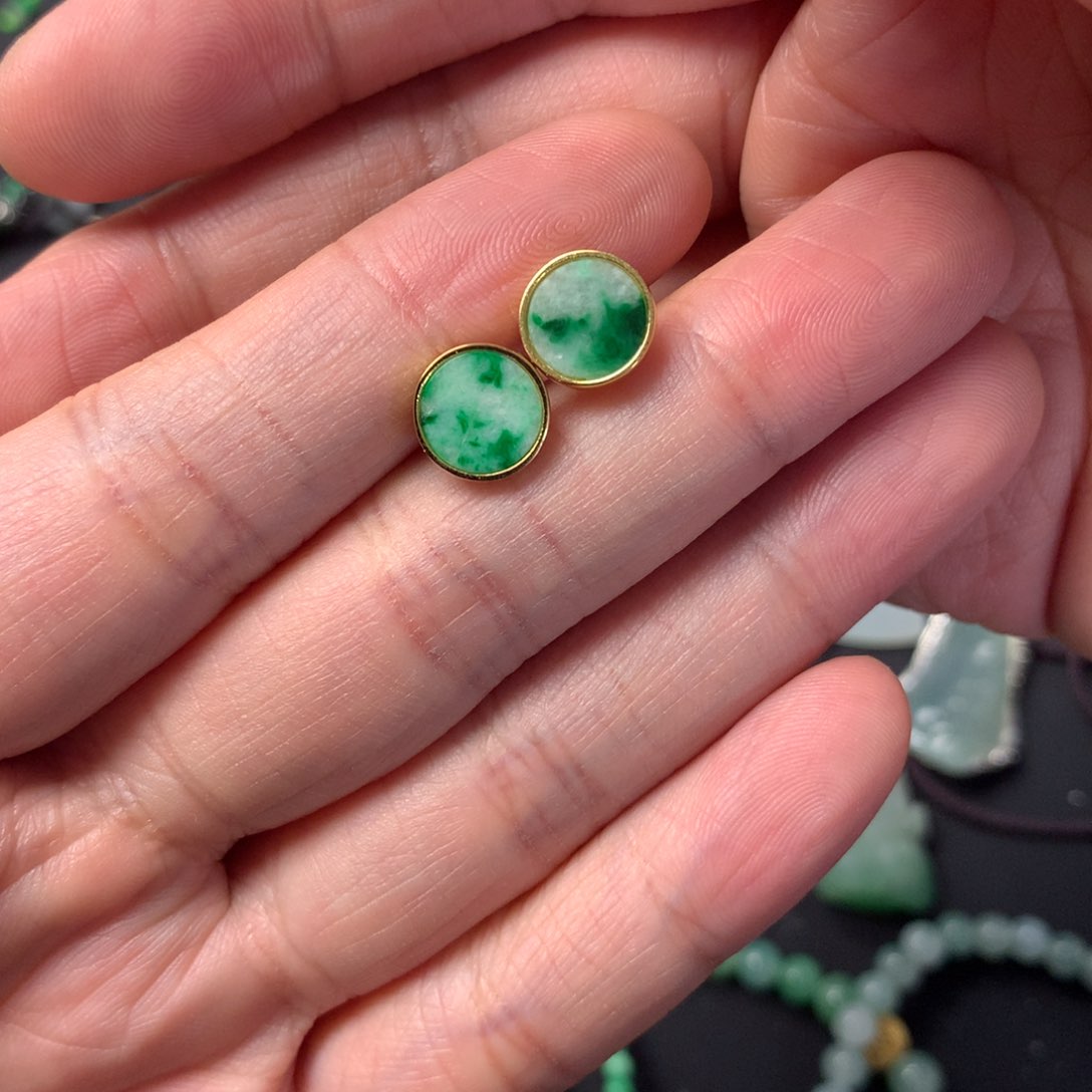 翡翠耳饰银S925镶嵌小耳钉