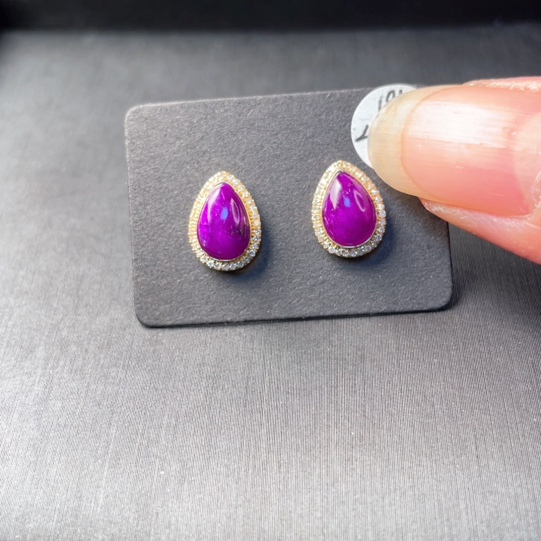 苏纪石（舒俱来）18K金镶嵌耳钉