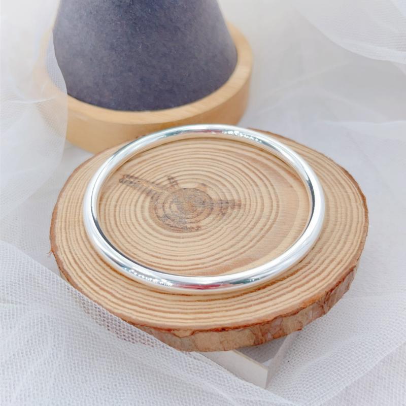 足银手镯 亮面素圈 光面闭口时尚百搭经典简约传承实心手工