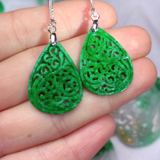 翡翠耳饰银S925镶嵌耳饰