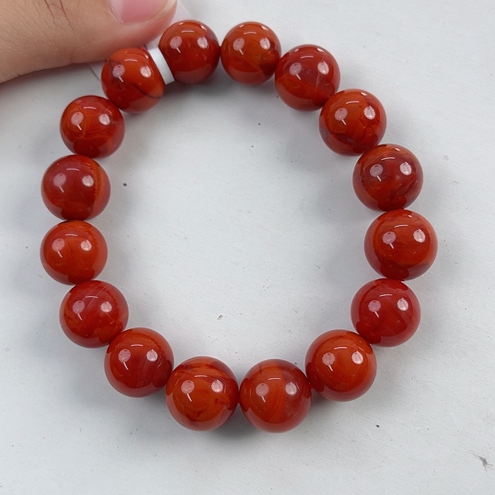 未镶嵌瓦西牛血红双色圆珠单圈13mm南红玛瑙