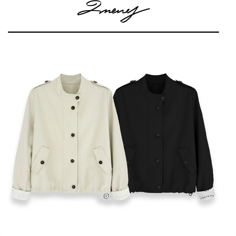 LMENY西雅图！气质小立领 设计感抽绳显瘦短款风衣外套