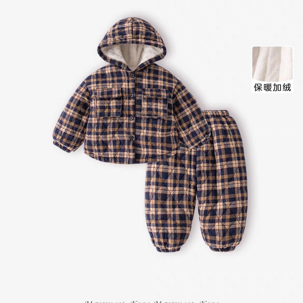 男童睡衣冬款2025新款洋气男宝宝夹棉加厚套装儿童加绒家居服冬装