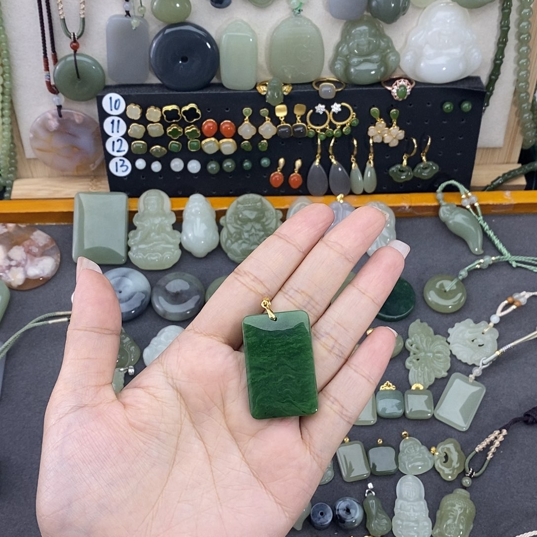 和田玉银S925镶嵌吊坠(不含链)