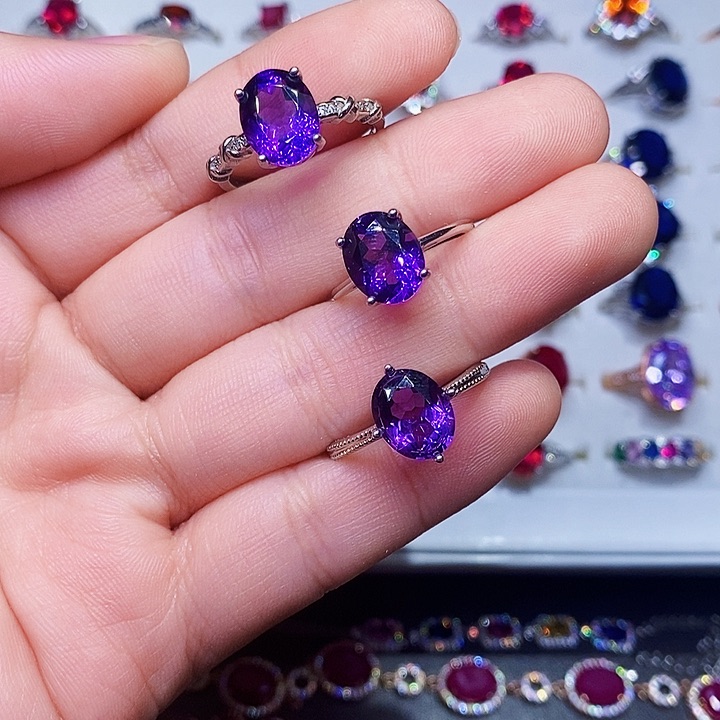 紫晶戒指银S925镶嵌三选一