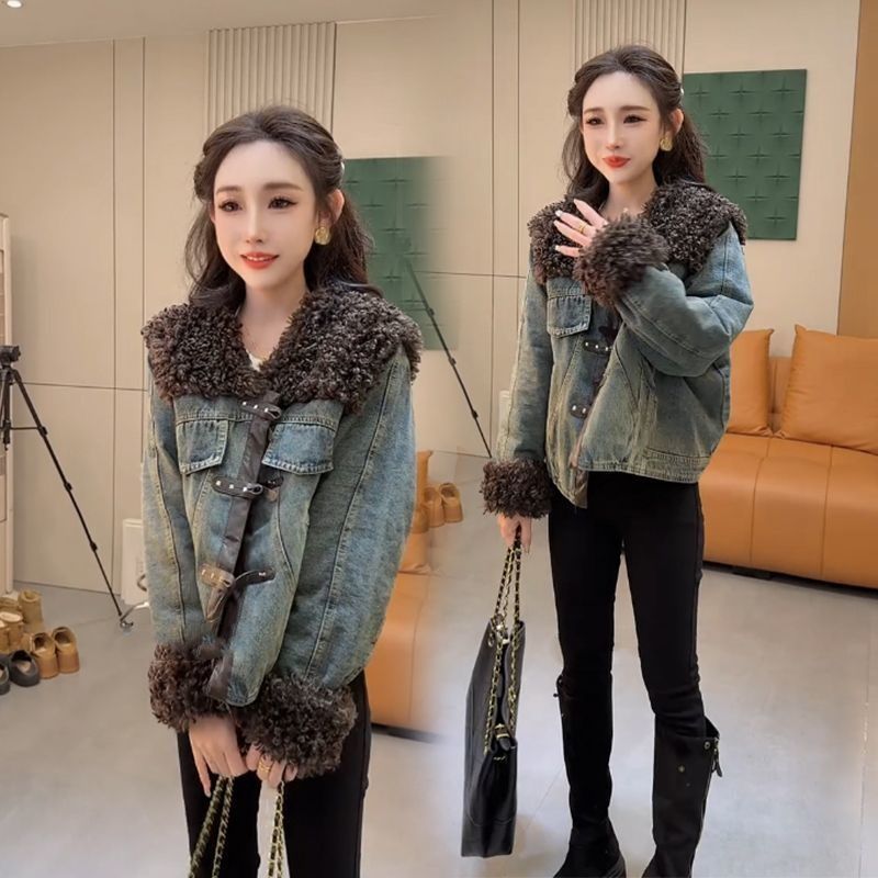 牛仔外套女2025秋冬季新款欧货时尚洋气百搭宽松短款加绒保暖上衣