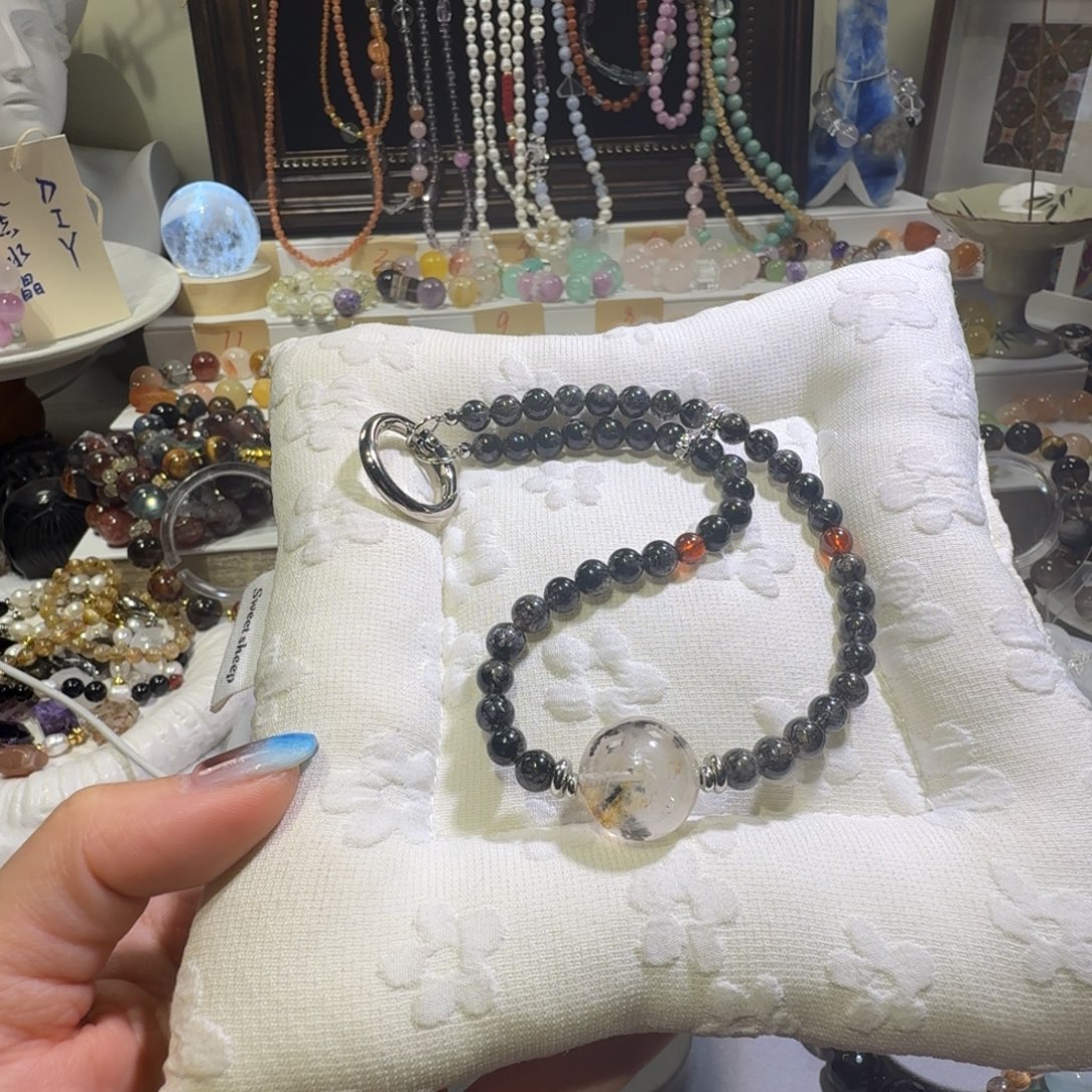 水晶未镶嵌手串黑发 小树胶花手机链