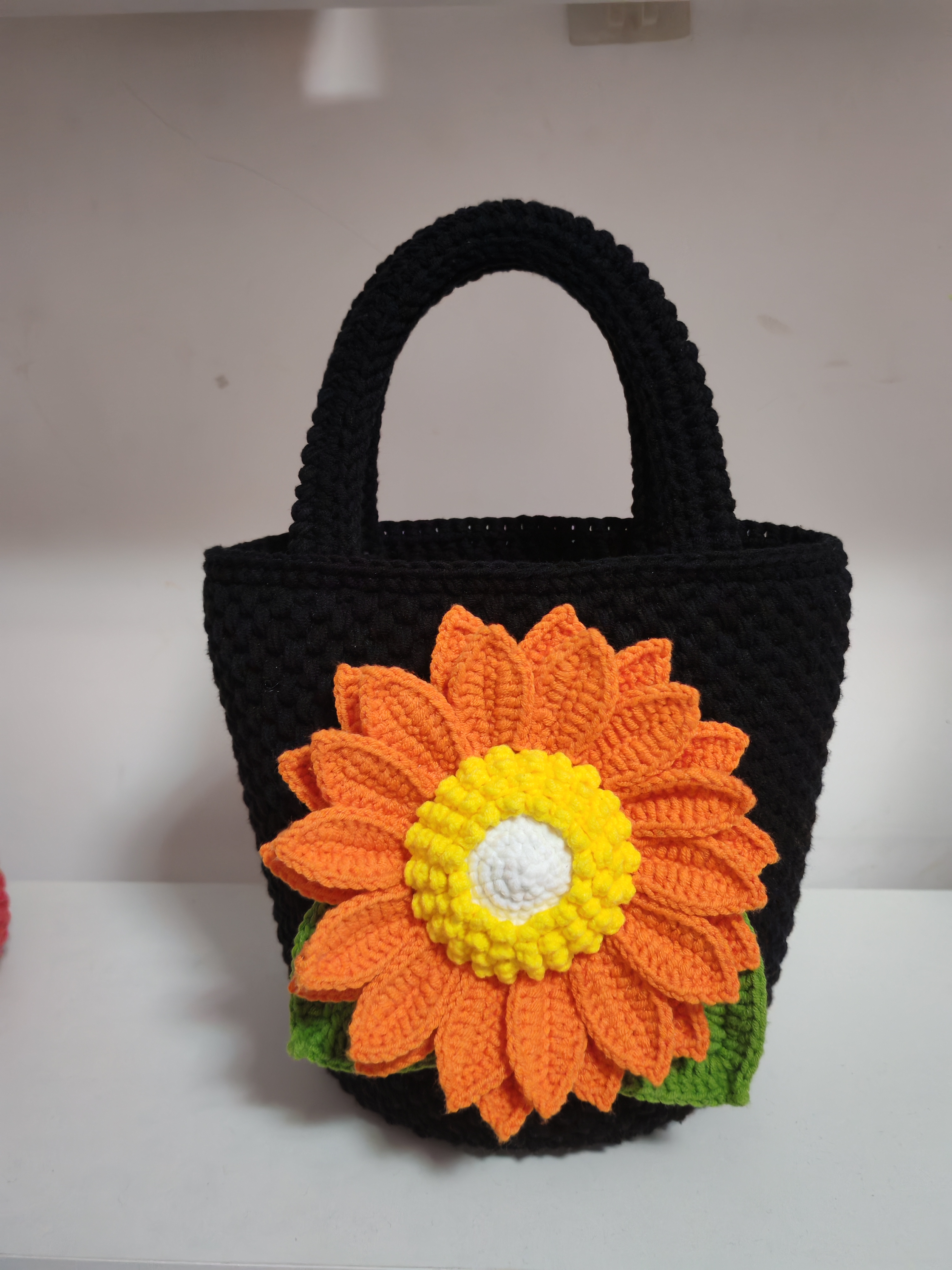 毛线钩针向日葵手提包手工编织包送闺蜜