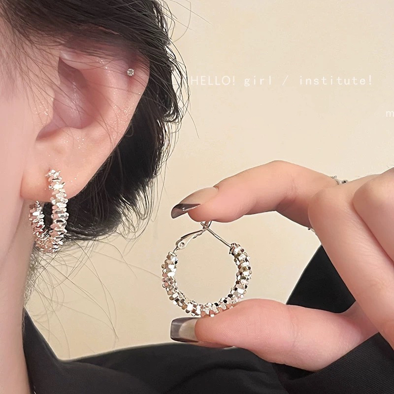 铜合金耳饰 【碎银】韩系极简冷淡风百搭耐看高级感耳圈 A114