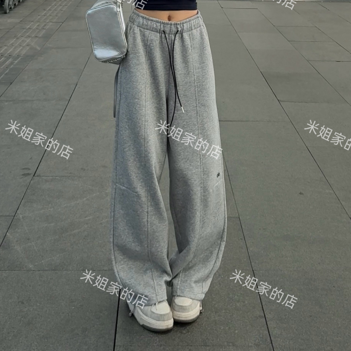 秋款弯刀阔腿裤女秋冬慵懒风宽松高腰休闲运动裤1-2