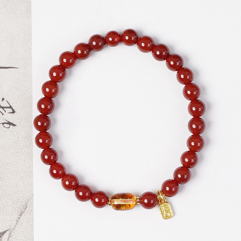 原创设计宫廷风红玛瑙花珀素圈单圈手链 多样性发一-8901