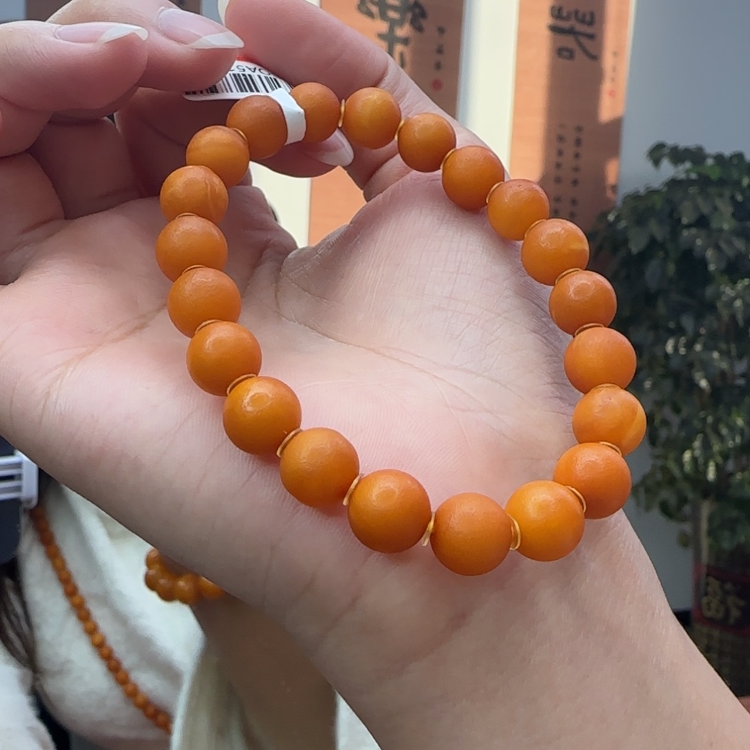 琥珀未镶嵌手链蜜蜡手串9m