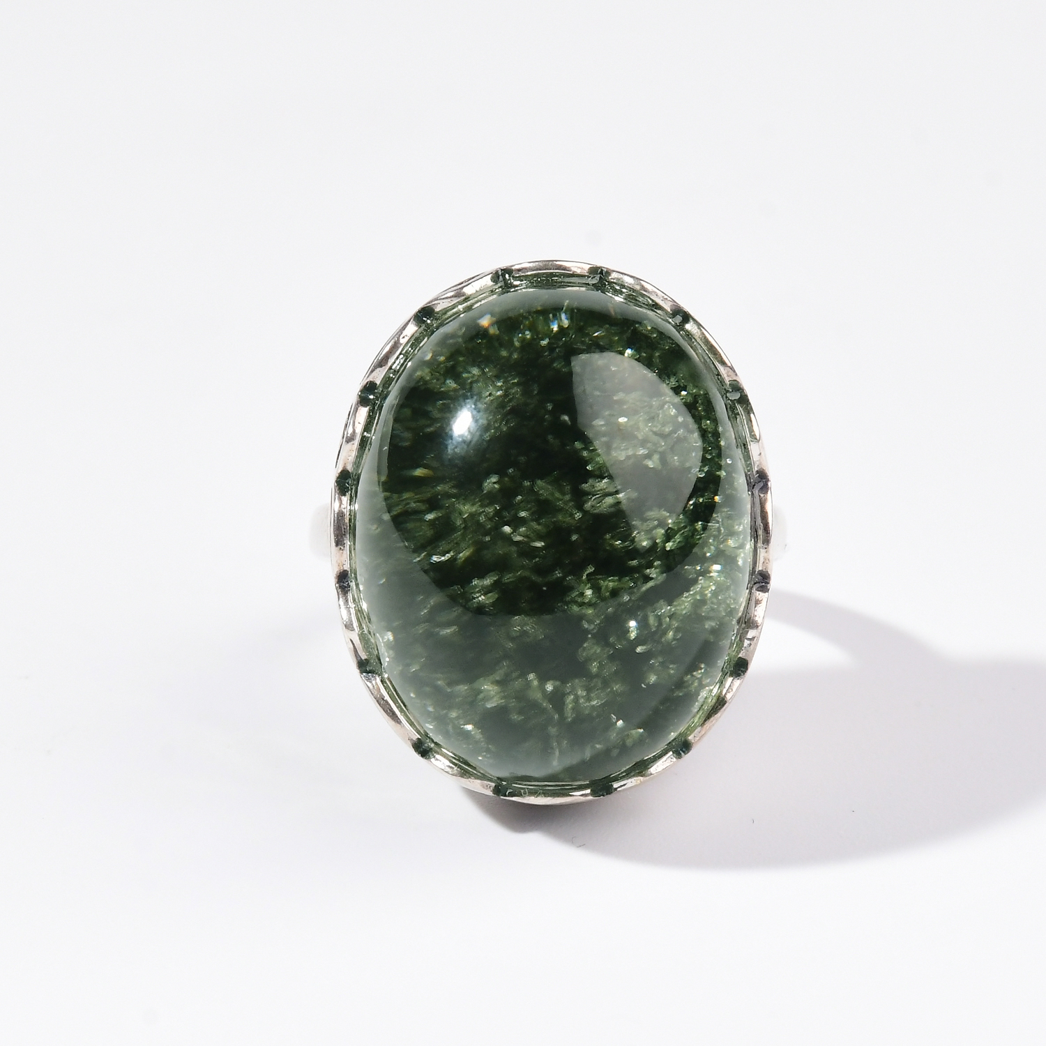 【Lisa专属】A25天然巴西星光绿幽灵聚宝戒指，银镶嵌，晶体水润，