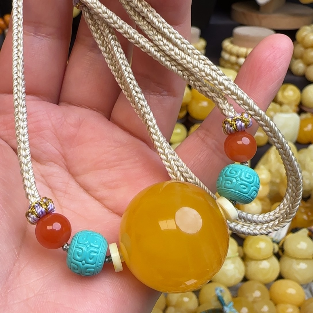 蜜蜡未镶嵌套链天然焦皮料蜜蜡圆珠锁骨