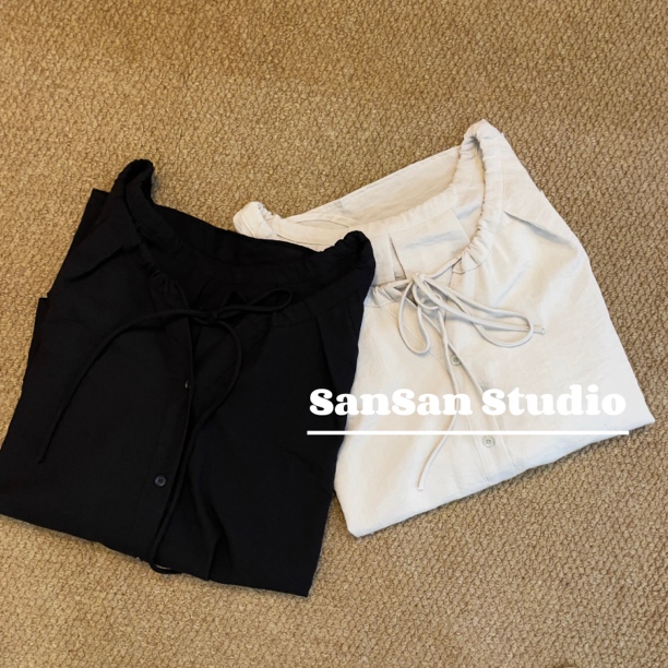 SanSan家  泡泡袖宽松简约圆领衬衫