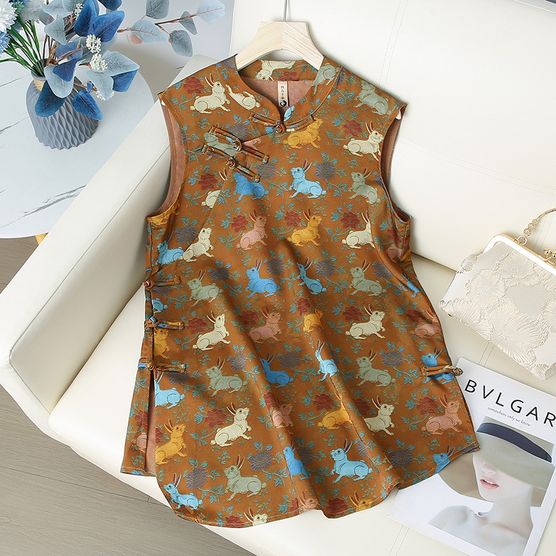 【五彩玉兔】新中式老钱风无袖坎肩上衣中长款