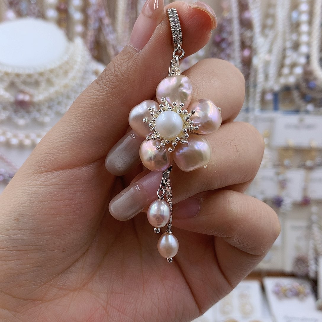 项链银S925镀金镶嵌淡水珍珠