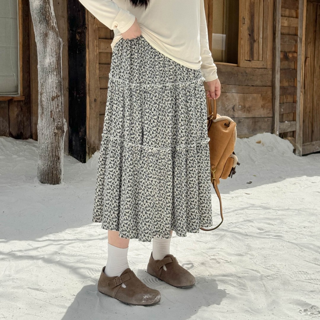 20045-1大码女装【法式甜美碎花裙】胖mm高腰木耳边百搭宽松半身裙