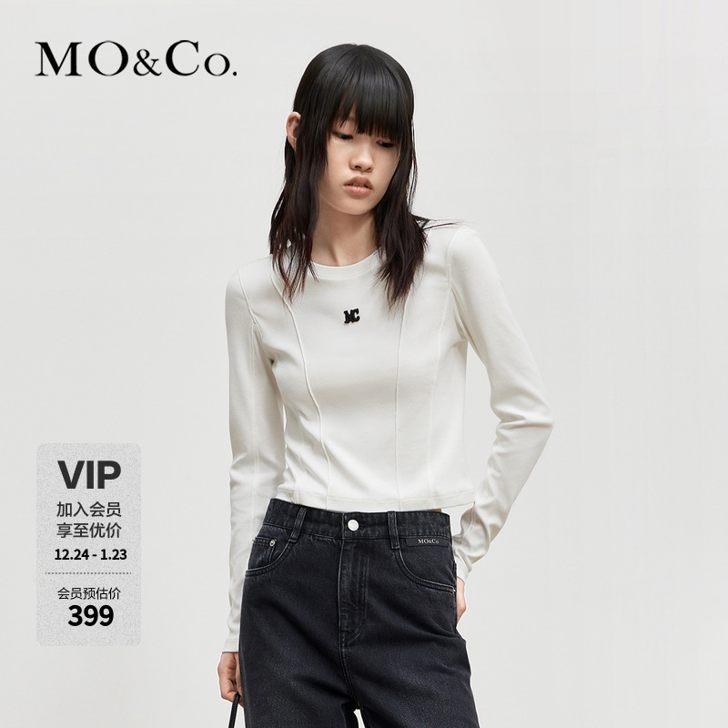 MOCO秋季MC刺绣修身短款T恤MBC3TEET08