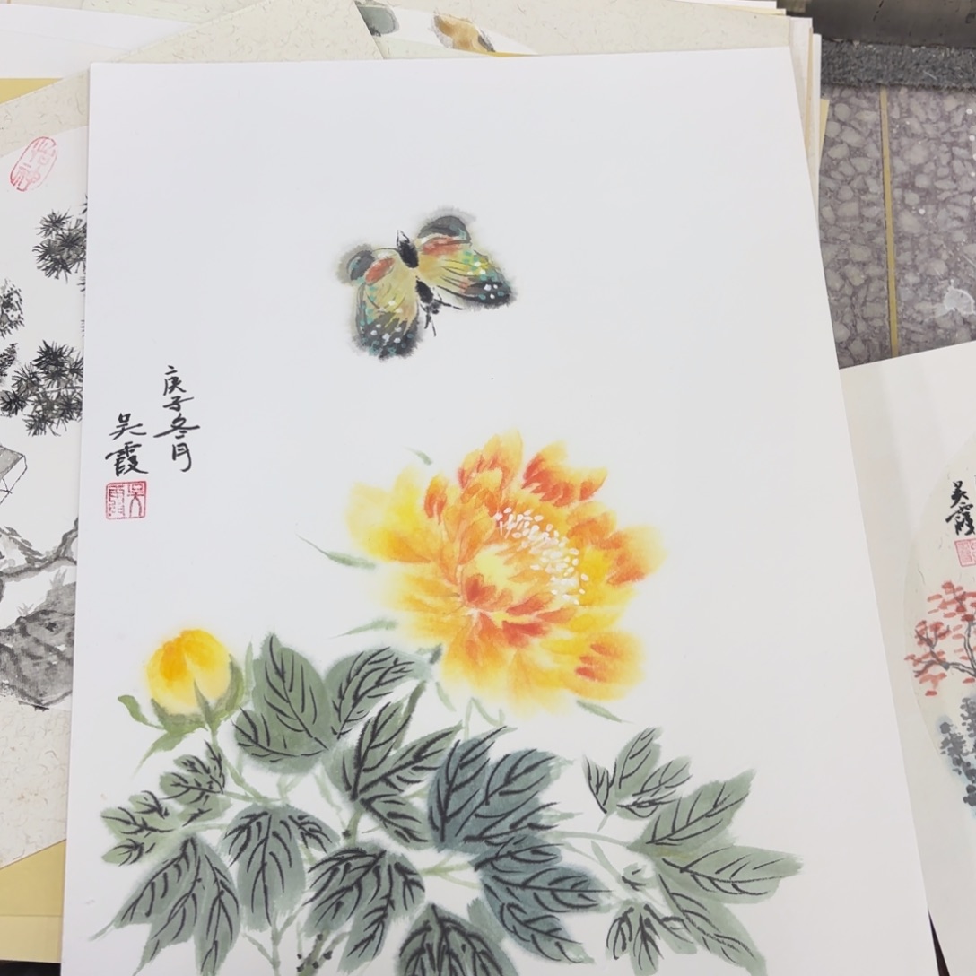 国画花鸟卡纸作品童