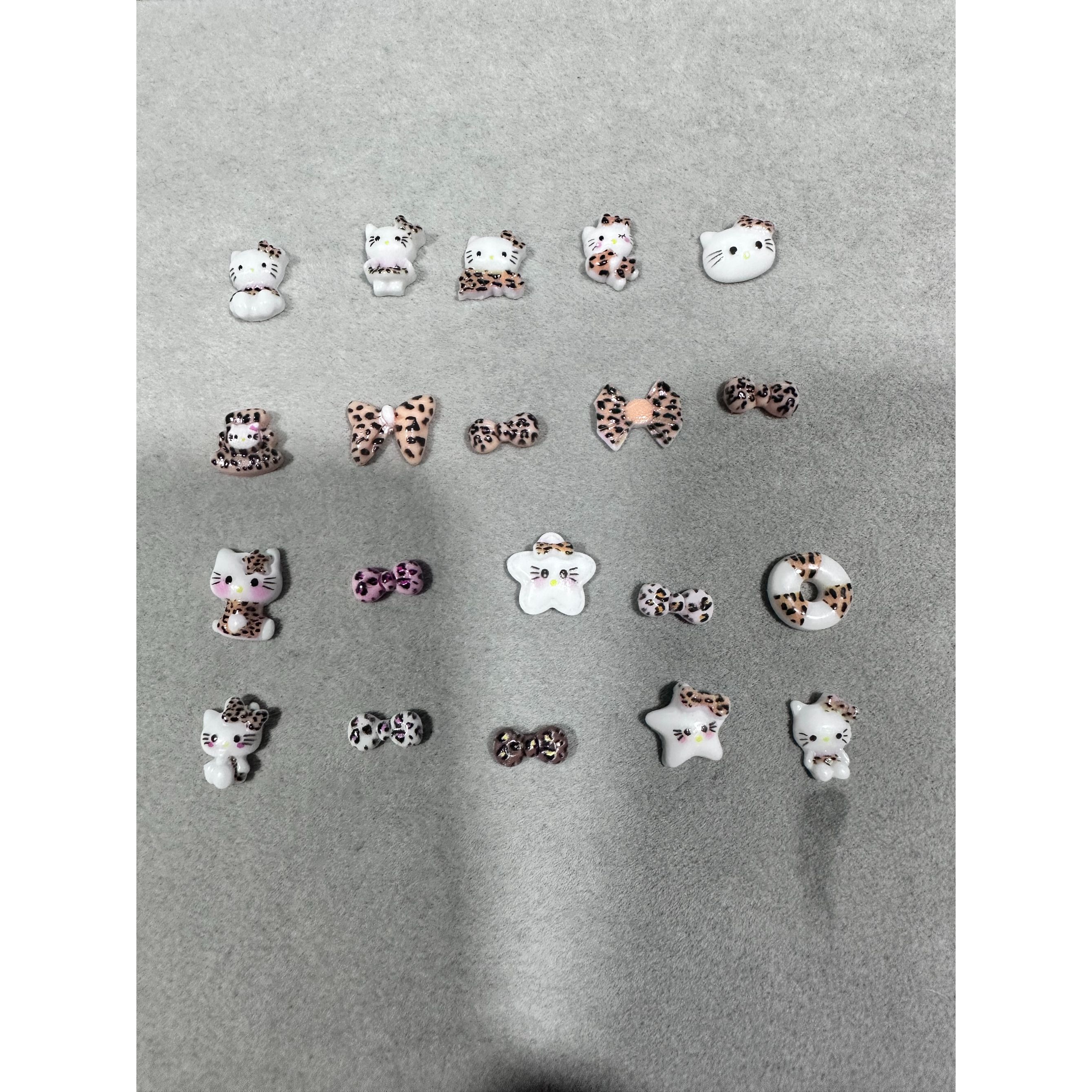 【豹纹猫饰品】美甲饰品猫秋冬款秋季美拉德黑白卡通可爱白色蝴蝶结