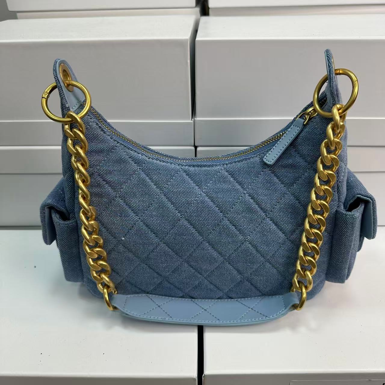 工装风防刮单肩拉链港风单肩包肩包链条包欧若精灵风