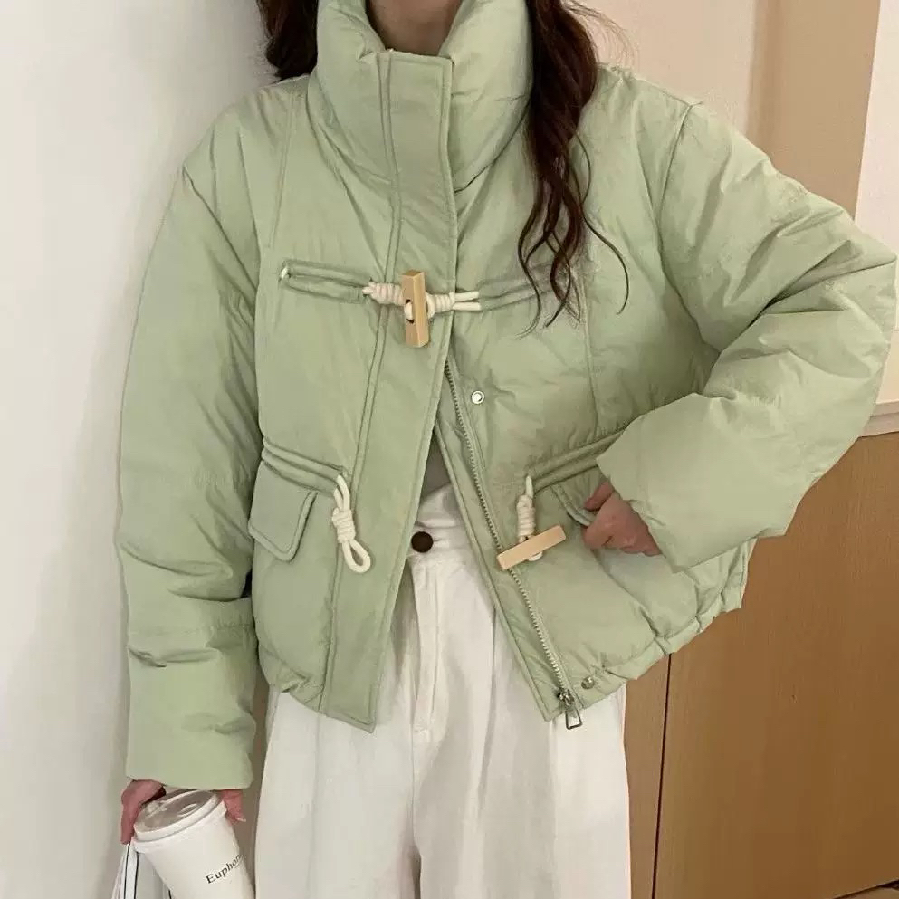 韩版短款木扣白鸭绒女冬季新款宽松时尚加厚保暖面包服外套羽绒服