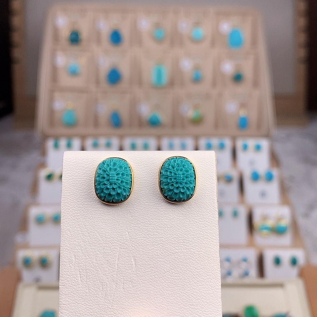 绿松石耳饰18K金镶嵌