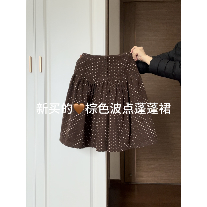 【秋上新】韩版复古减龄百搭波点高腰半身裙遮跨灯芯绒中长裙