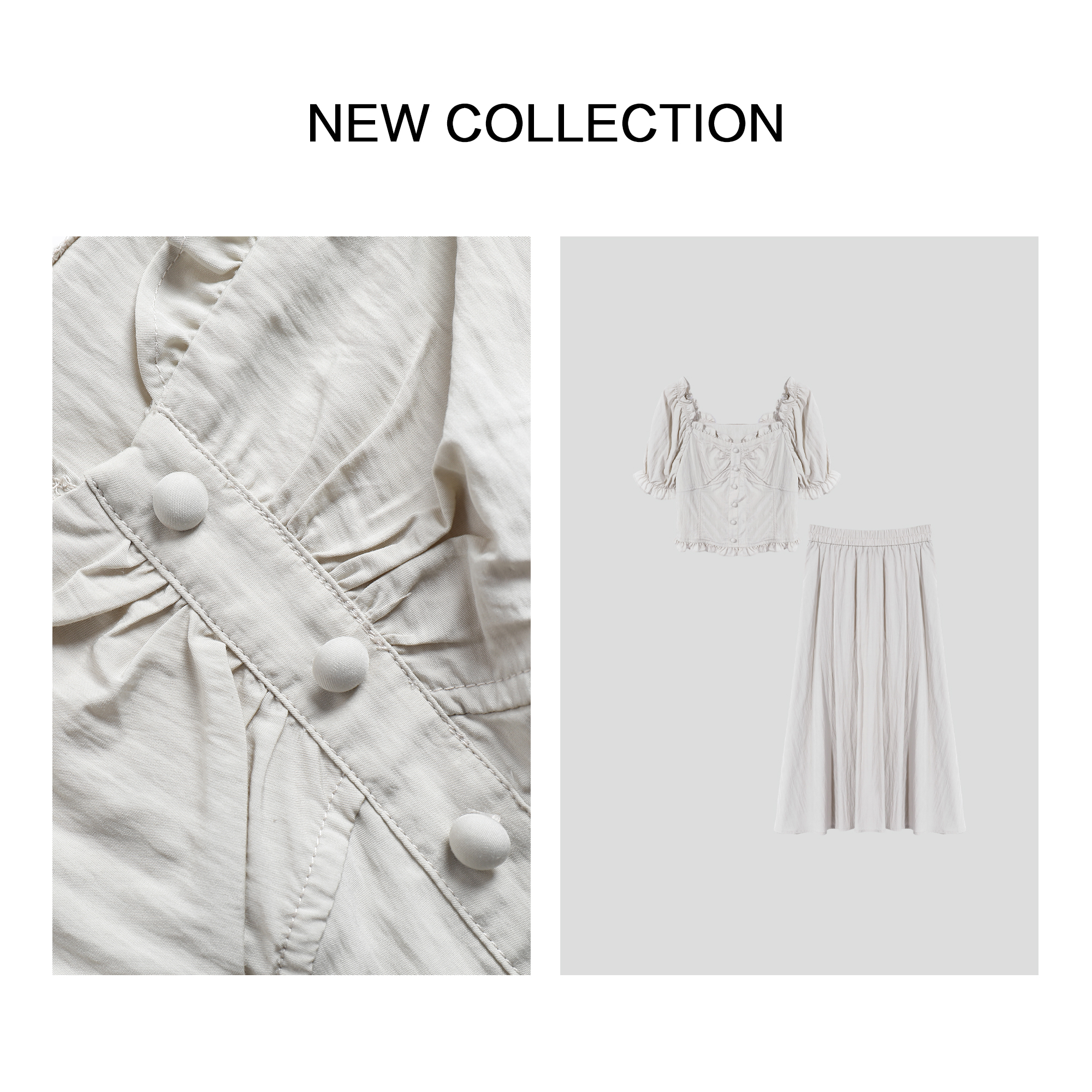 【珊珊专属】泡泡袖上衣+高腰长裙法式浪漫套装 D5F26130 -6130