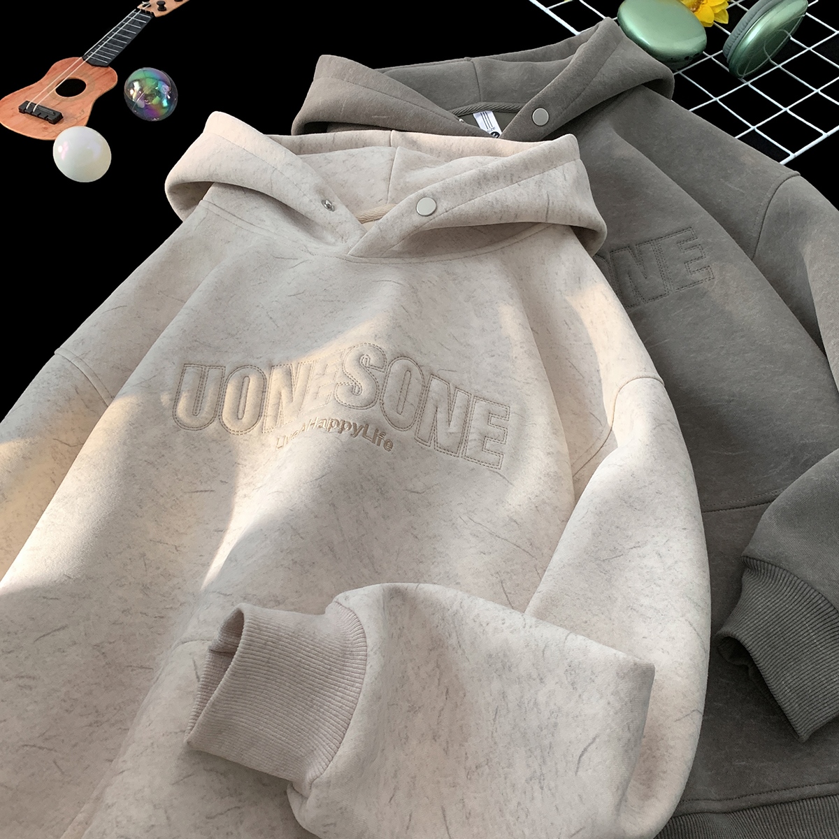 @MXD 600g重磅美式潮牌高弹发泡字母加绒连帽卫衣男宽松休闲帽衫