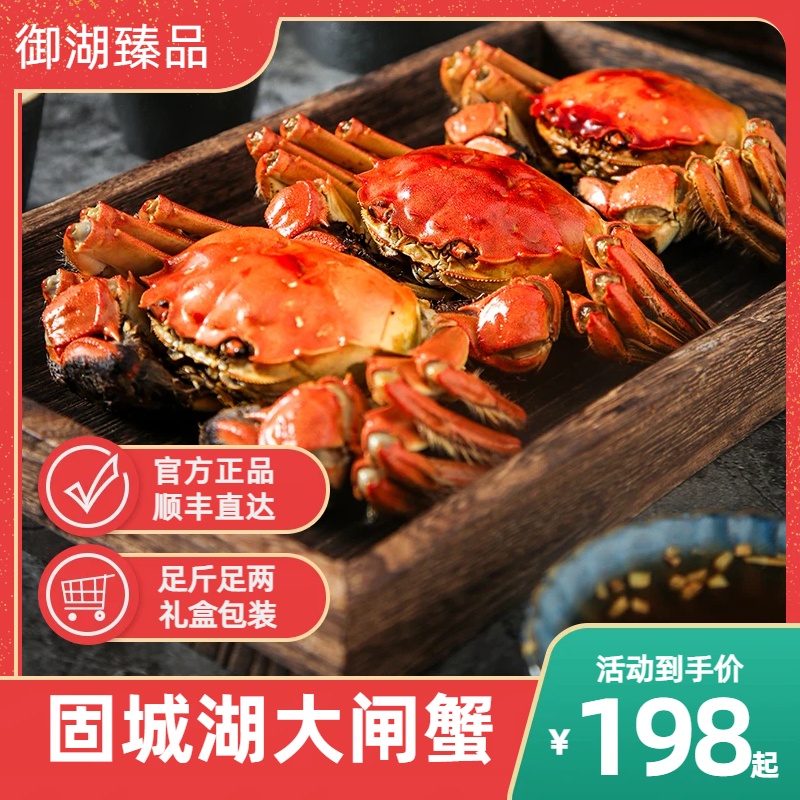 【活蟹】固城湖大闸蟹公蟹3.5两/只母蟹2.5两/只8-10只礼盒顺丰京东