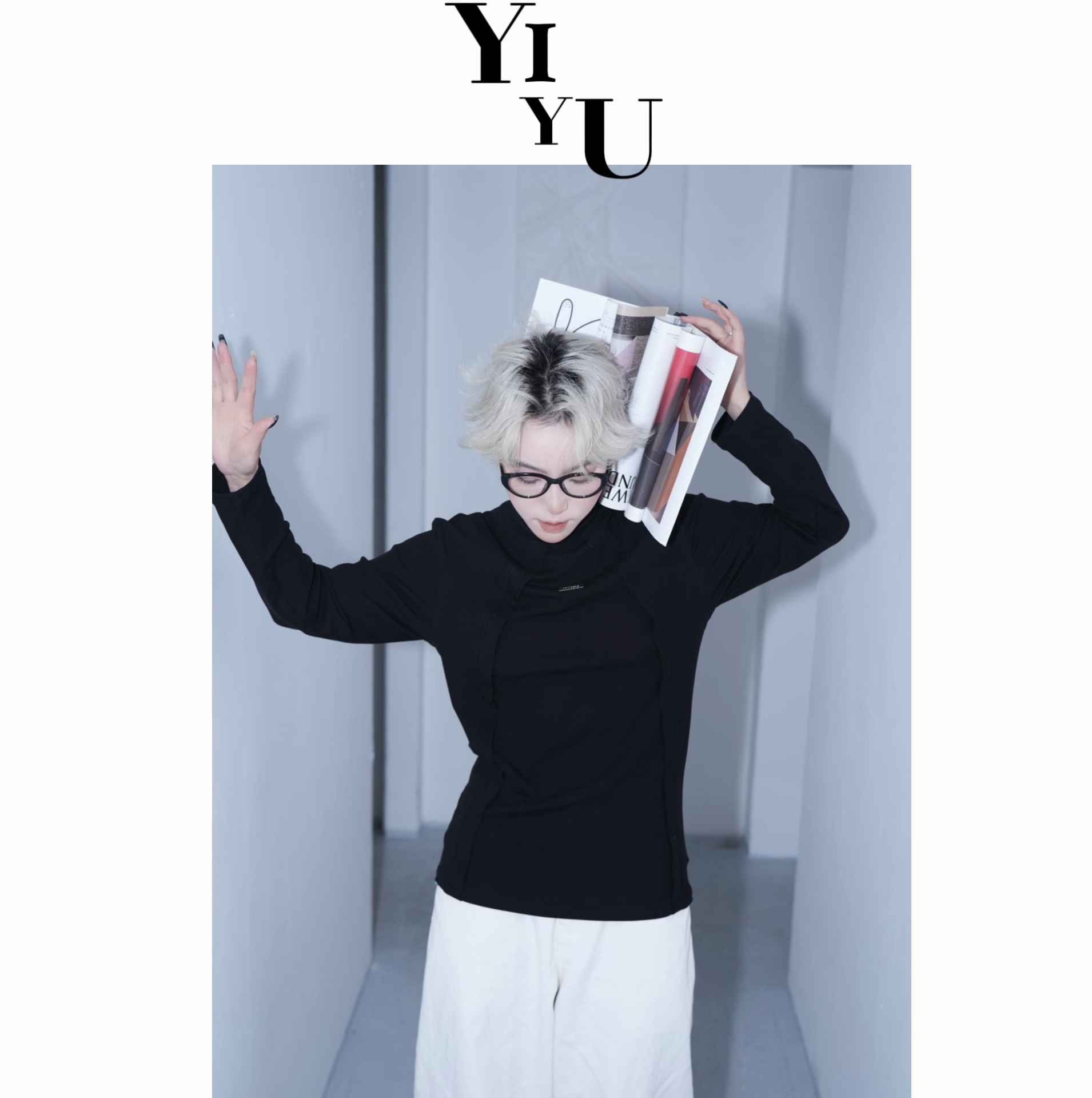 艺遇小众男士拼接先锋设计黑色修身高领百搭T恤针织个性潮流时尚