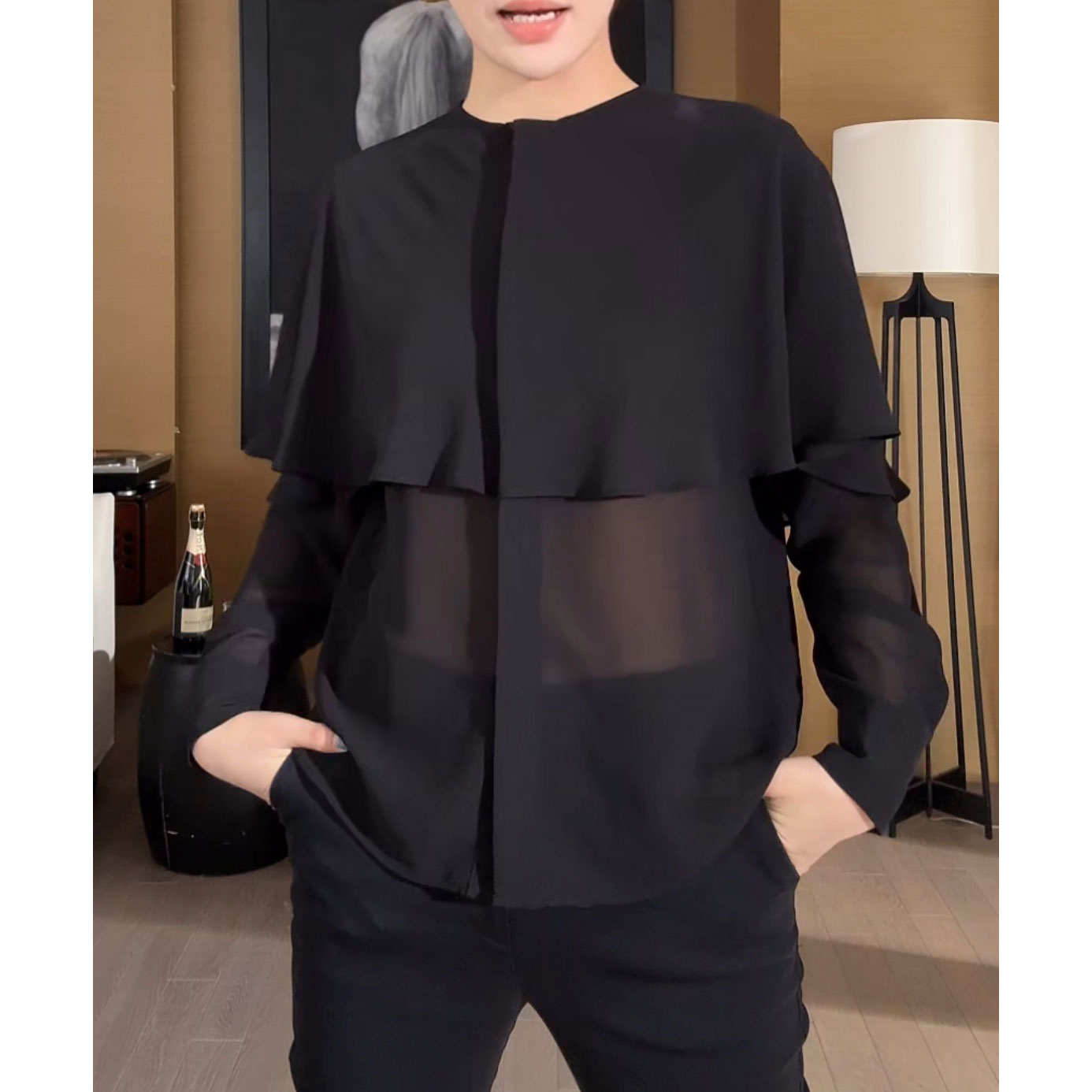 “浮华都市”极简高级感披肩斗篷式罩衫衬衫上衣时尚气质宽松衬衣