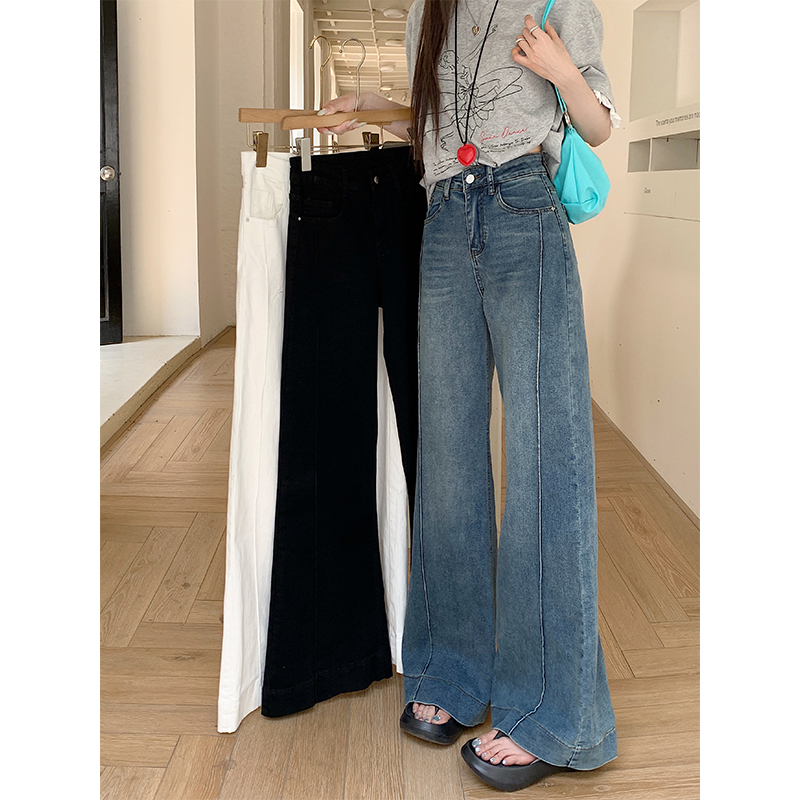 春季新款微胖大码高腰阔腿裤牛仔裤女新款弹力宽松显瘦裤子