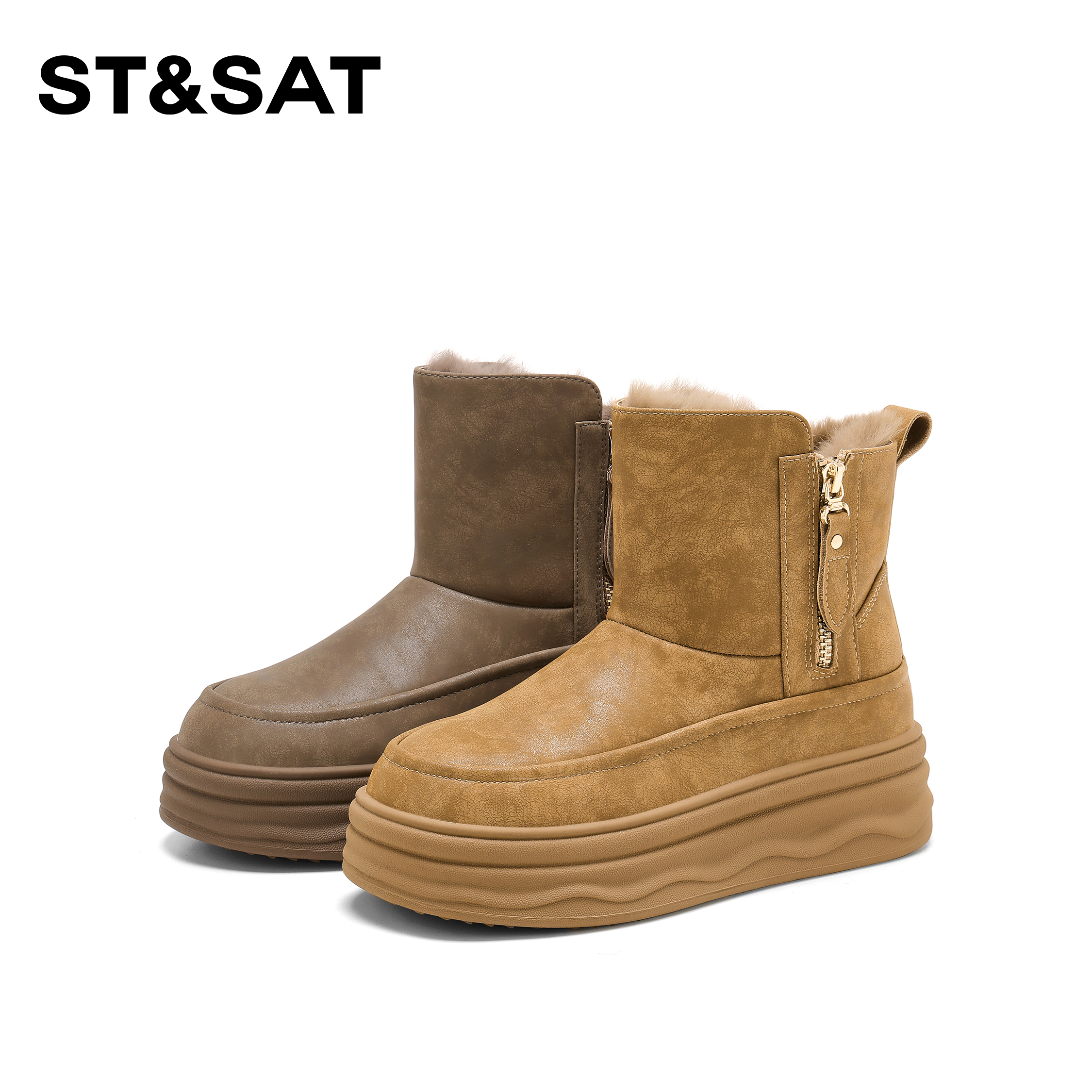 St&Sat/星期六2025秋冬新款美拉德复古厚底雪地靴SSD4118CUP-H