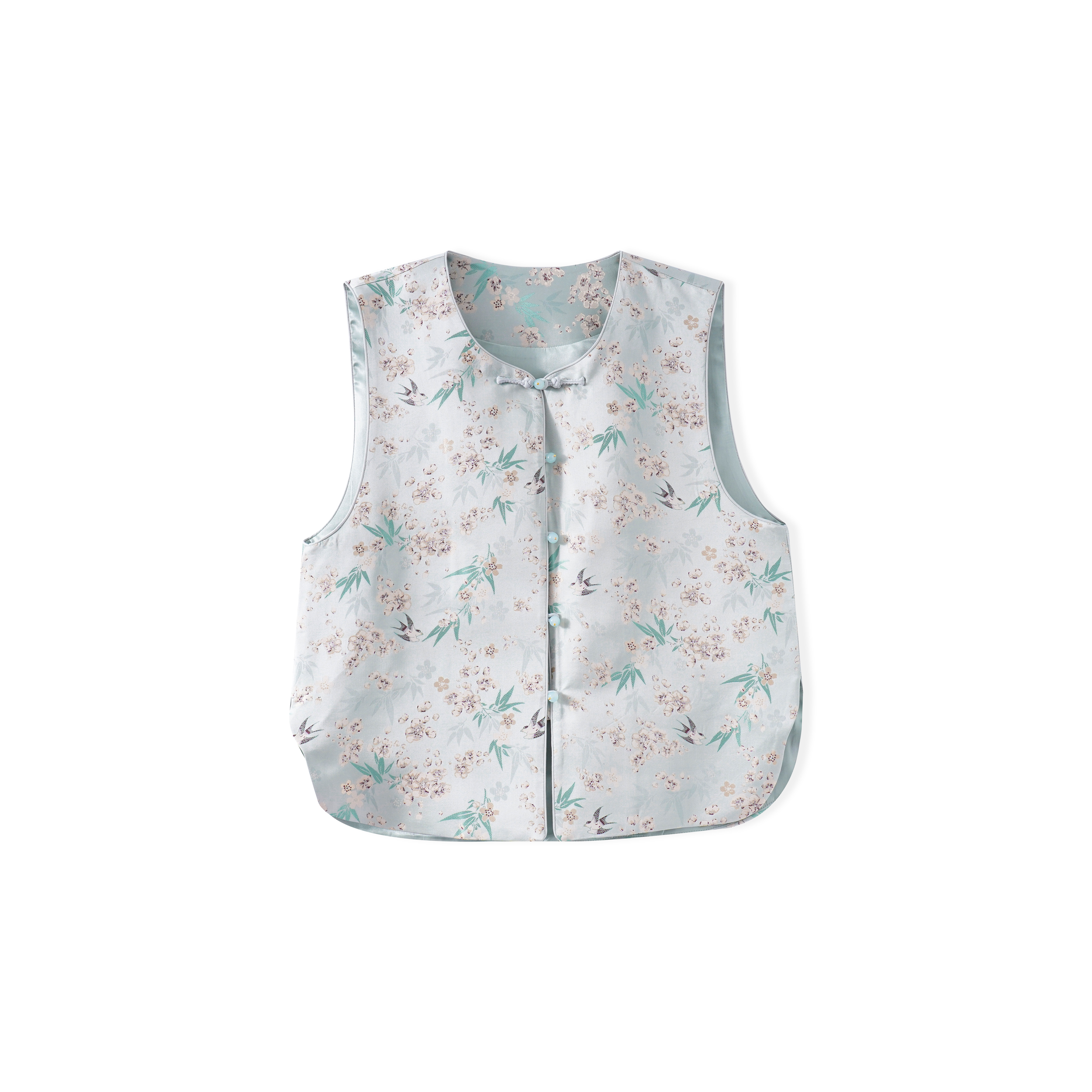 园林燕雀-新中式里外100桑蚕丝宋锦马甲国风女装YZ25100-1