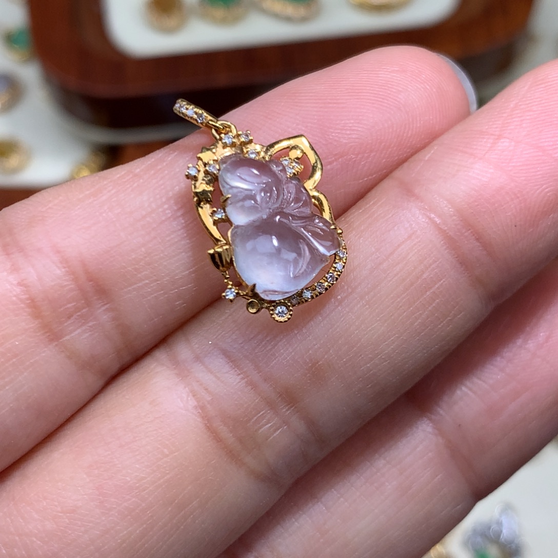 翡翠18K金镶嵌毛衣链天使