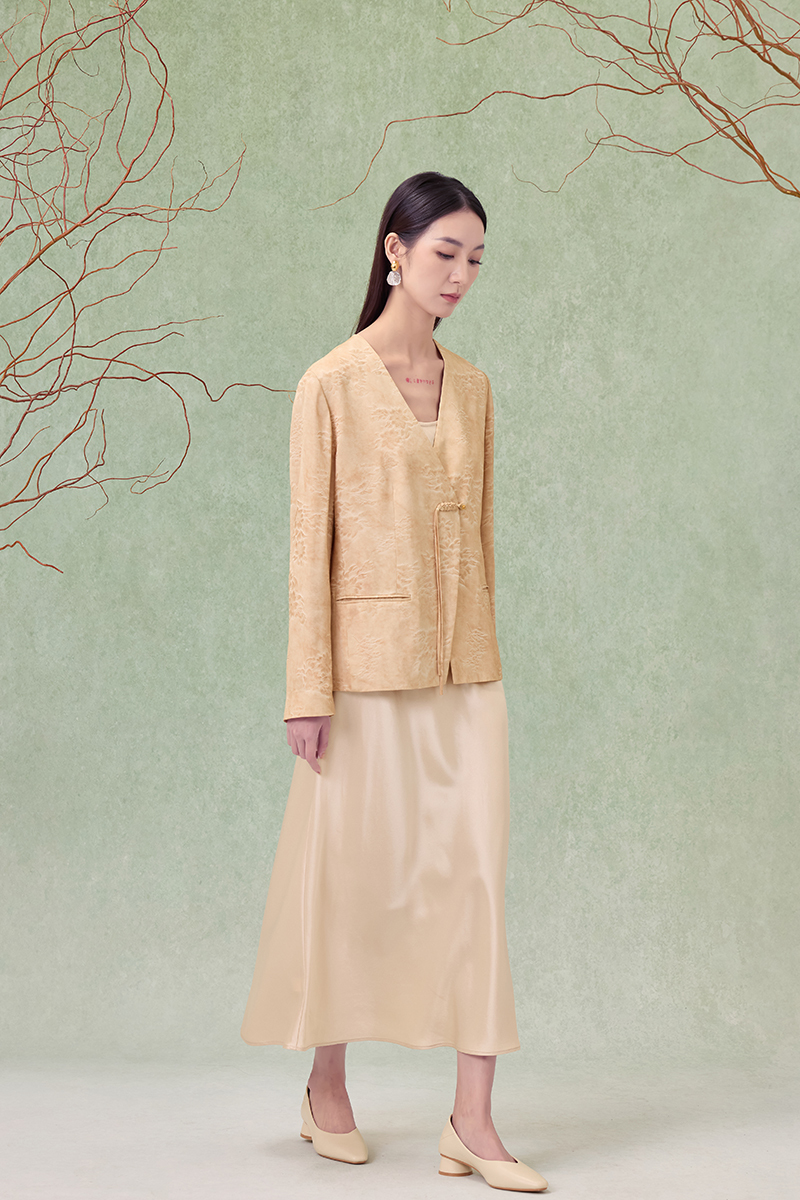 【梨花庄】25春夏51W0171《扶光掠影》人丝炒色盘扣极简中式西装外套