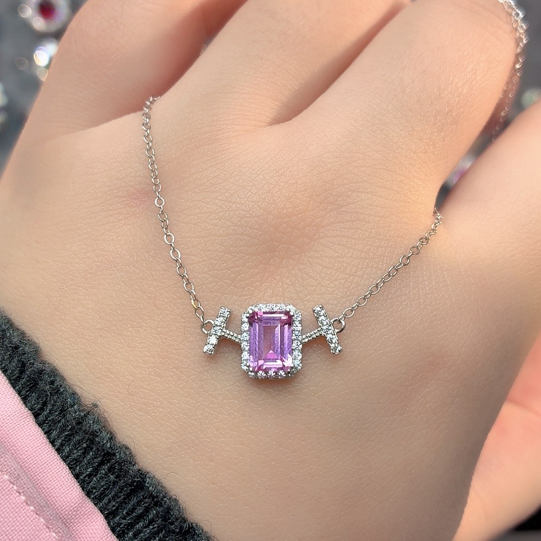 坠链均925银培育帕帕拉恰色粉蓝宝