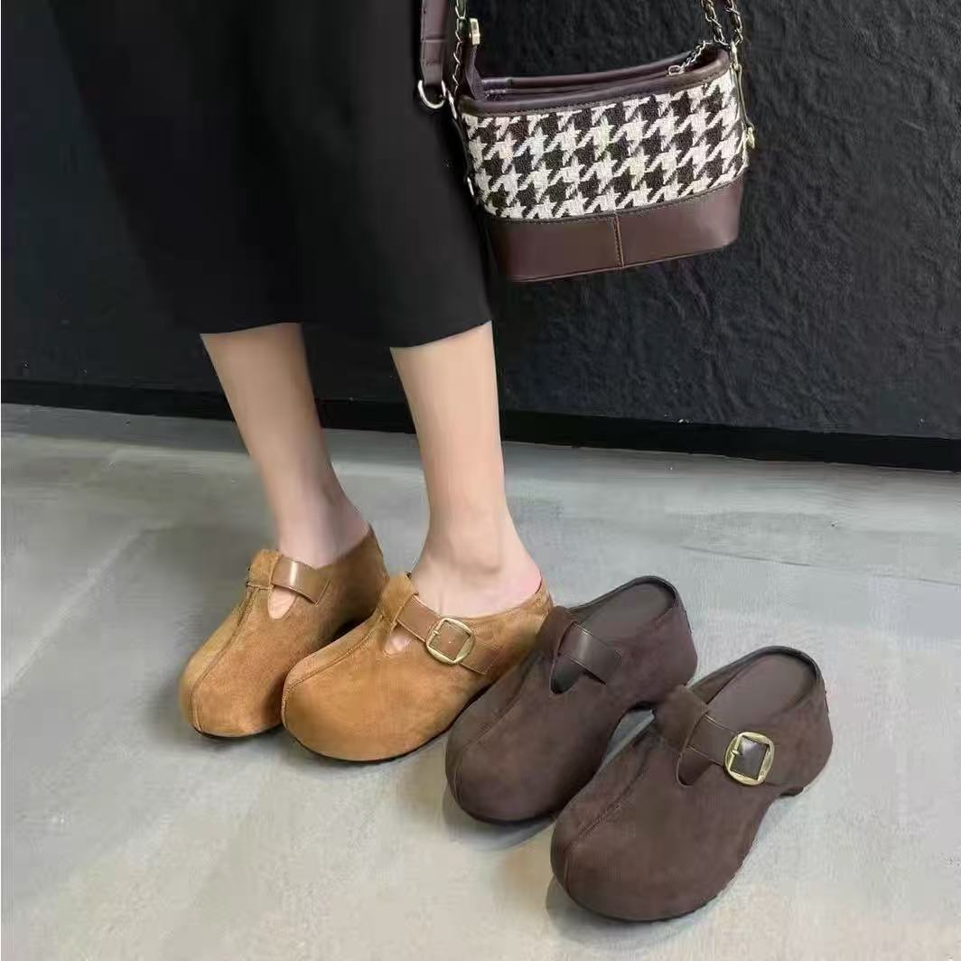秋冬休闲款法式拖鞋女新款配裙子包头拖鞋T88