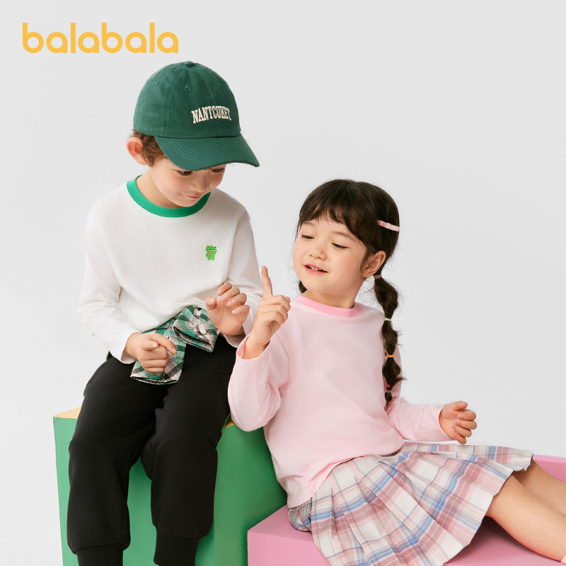 巴拉巴拉童装儿童纯棉长袖t恤男女小童2025新款春秋百搭打底衫潮T