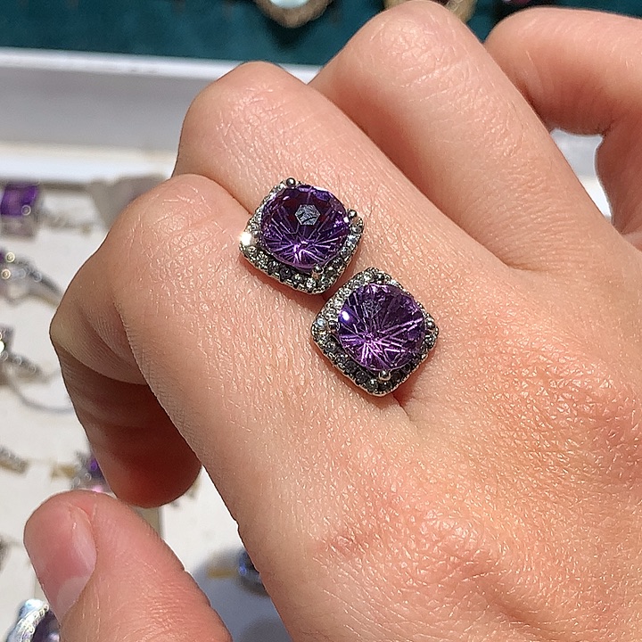 银S925镶嵌耳饰紫晶