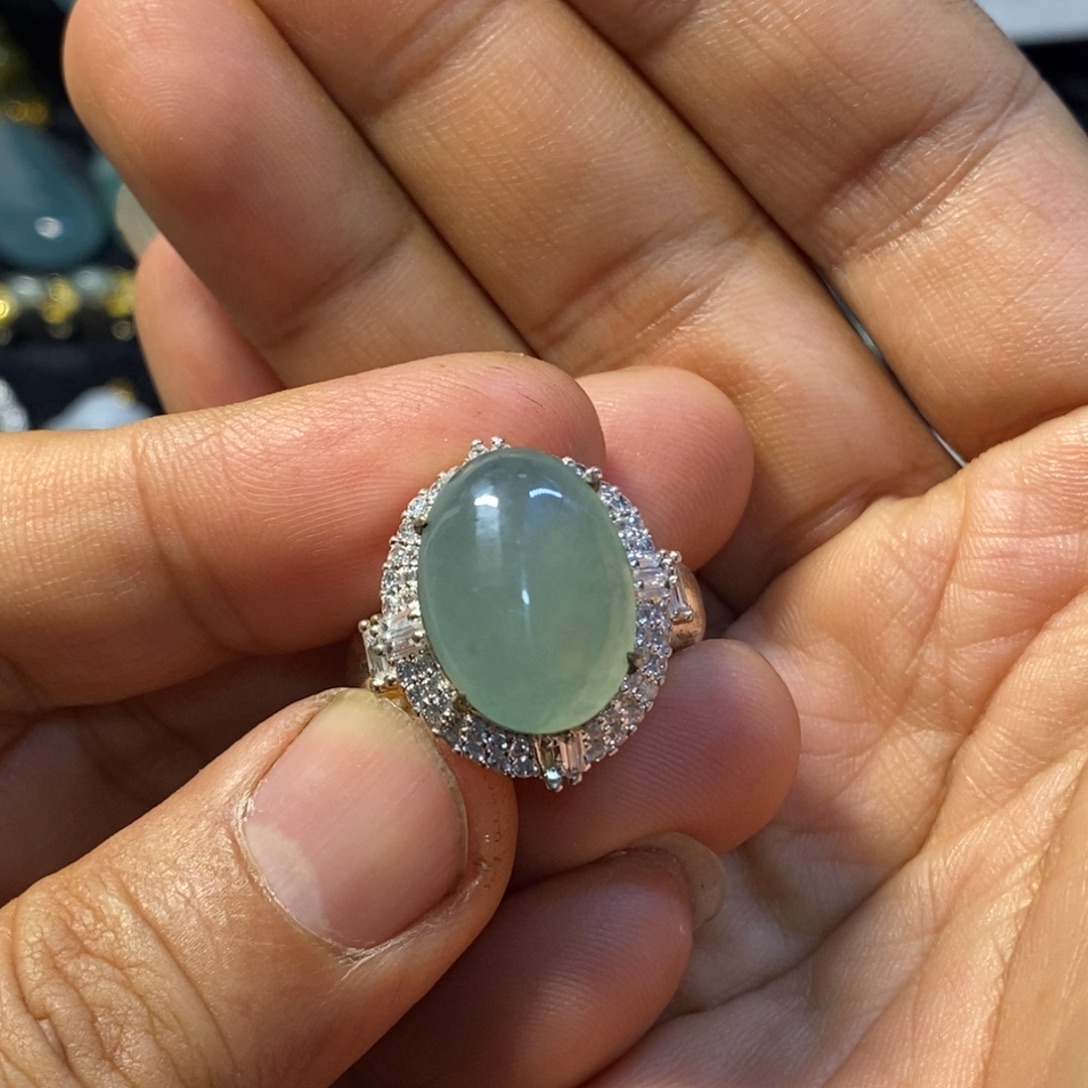 翡翠合金戒指天然缅甸翡翠A货大颗粒戒指