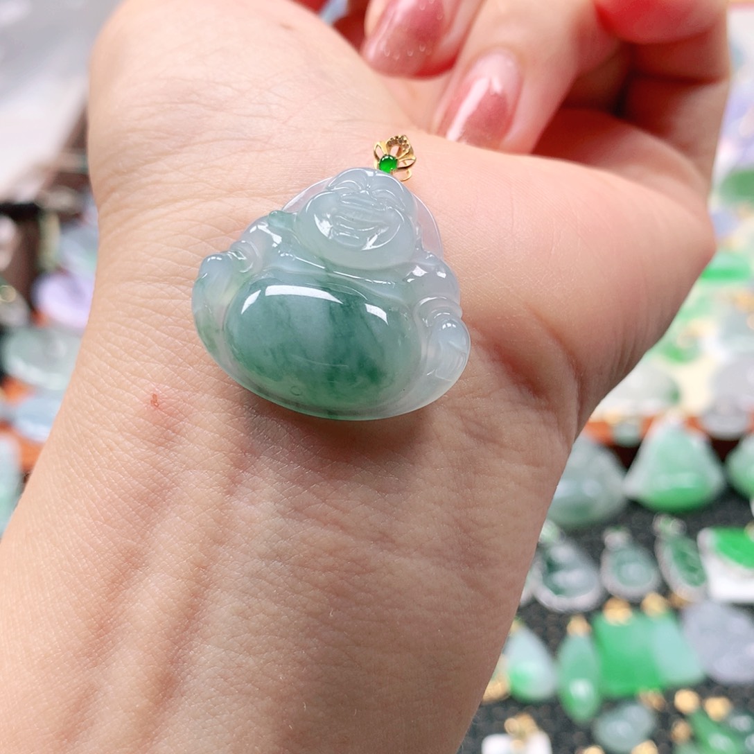 吊坠(不含链)18K金镶嵌翡翠