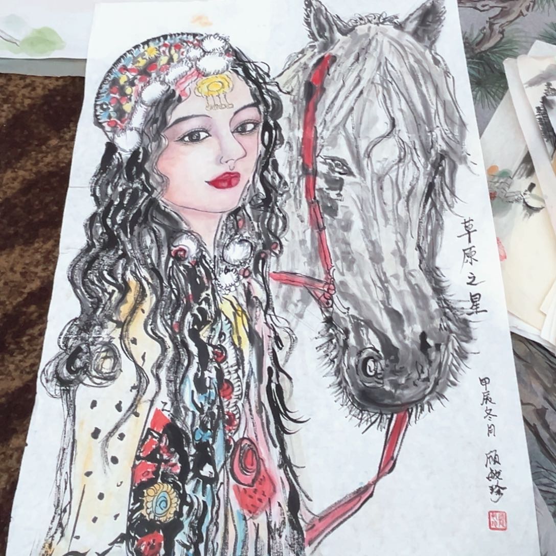 国画顾敏珍老师四尺三开绘画