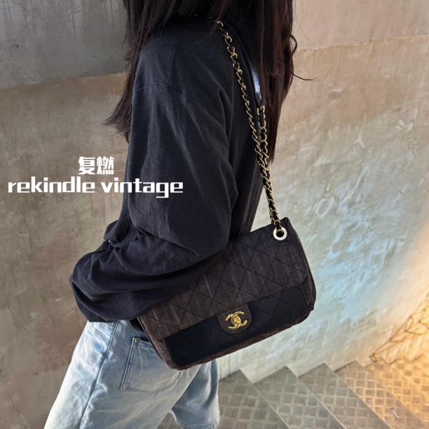 95新 Chanel/香奈儿 复燃精选/丹宁牛仔cf链条单肩斜挎包