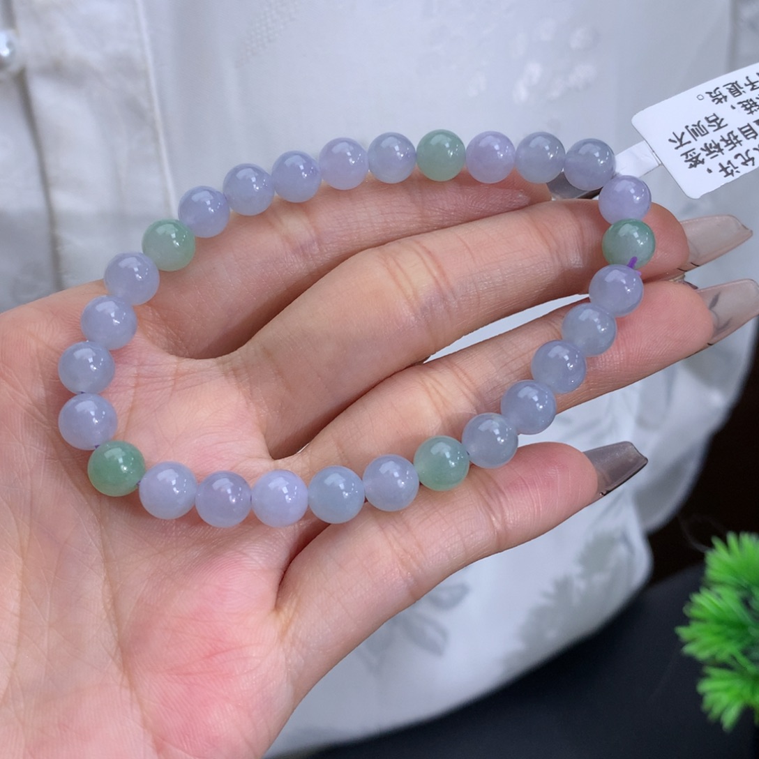 翡翠手链未镶嵌卡6.6冰胶双彩手串