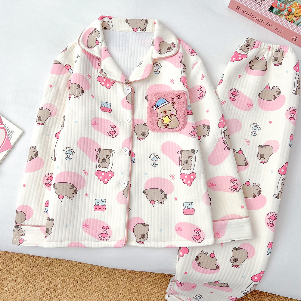 【卡皮巴拉】加厚卡通保暖甜美公主风可爱家居服睡衣套装可外穿暖和