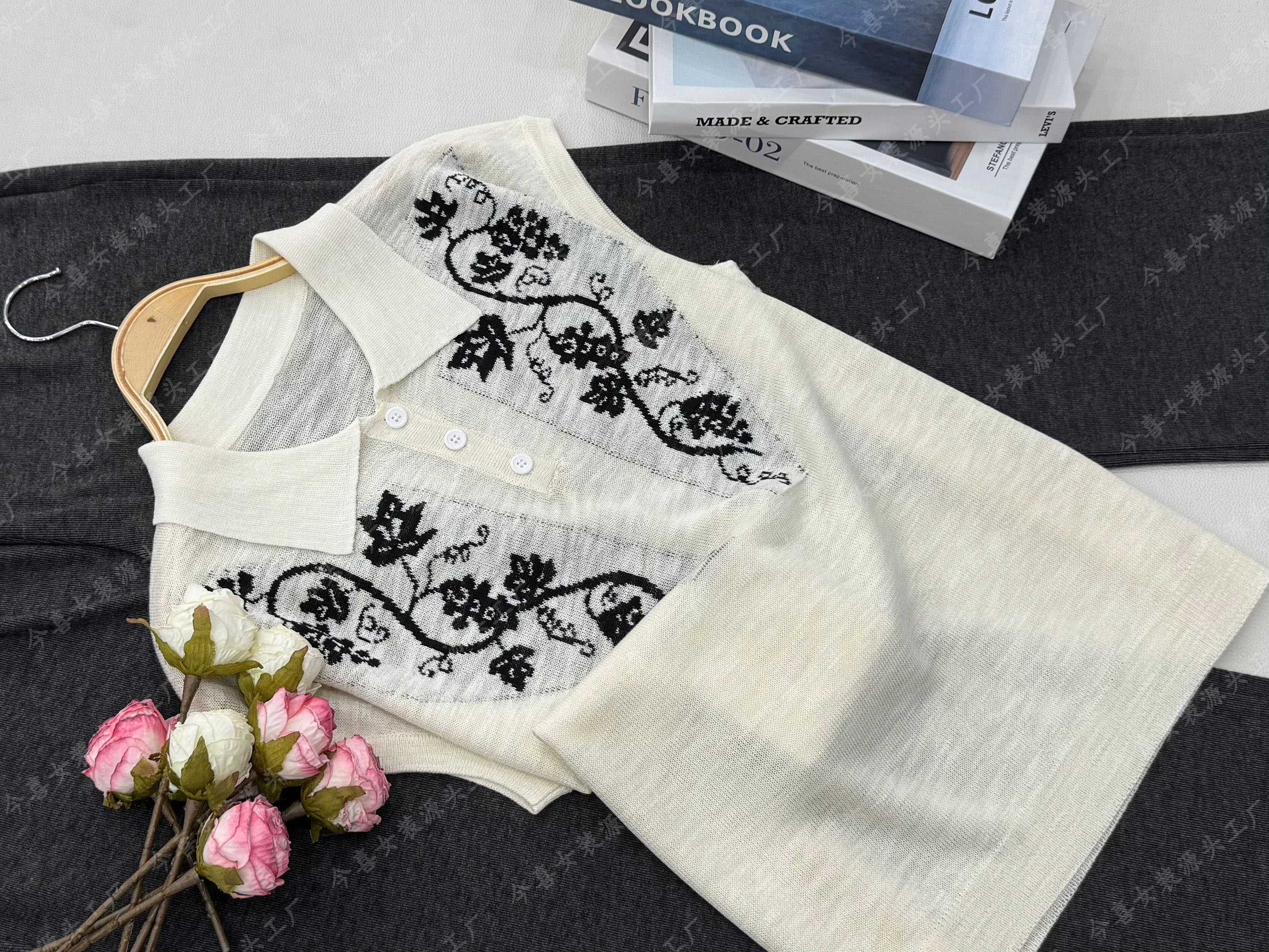 【杏色翻领刺绣】新款时尚休闲短袖针织衫QC3394